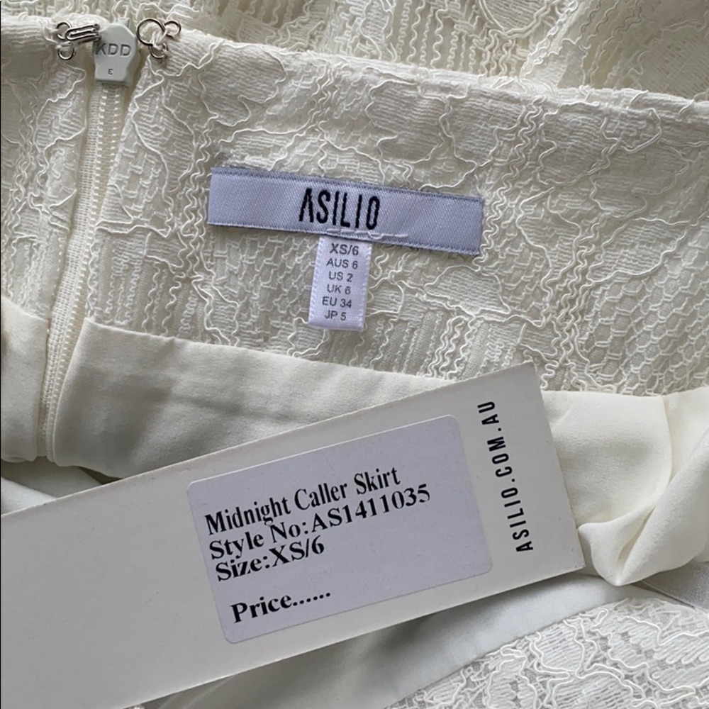 Asilio ivory lace midi skirt size XS NWT *FLAW SEE PICS - Picture 15 of 16